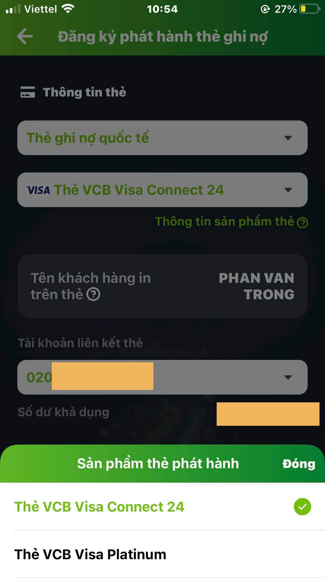 Chọn loại thẻ ATM Vietcombank cần làm lại