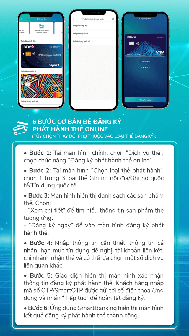 Mở thẻ BIDV online trên ứng dụng BIDV Smart Banking